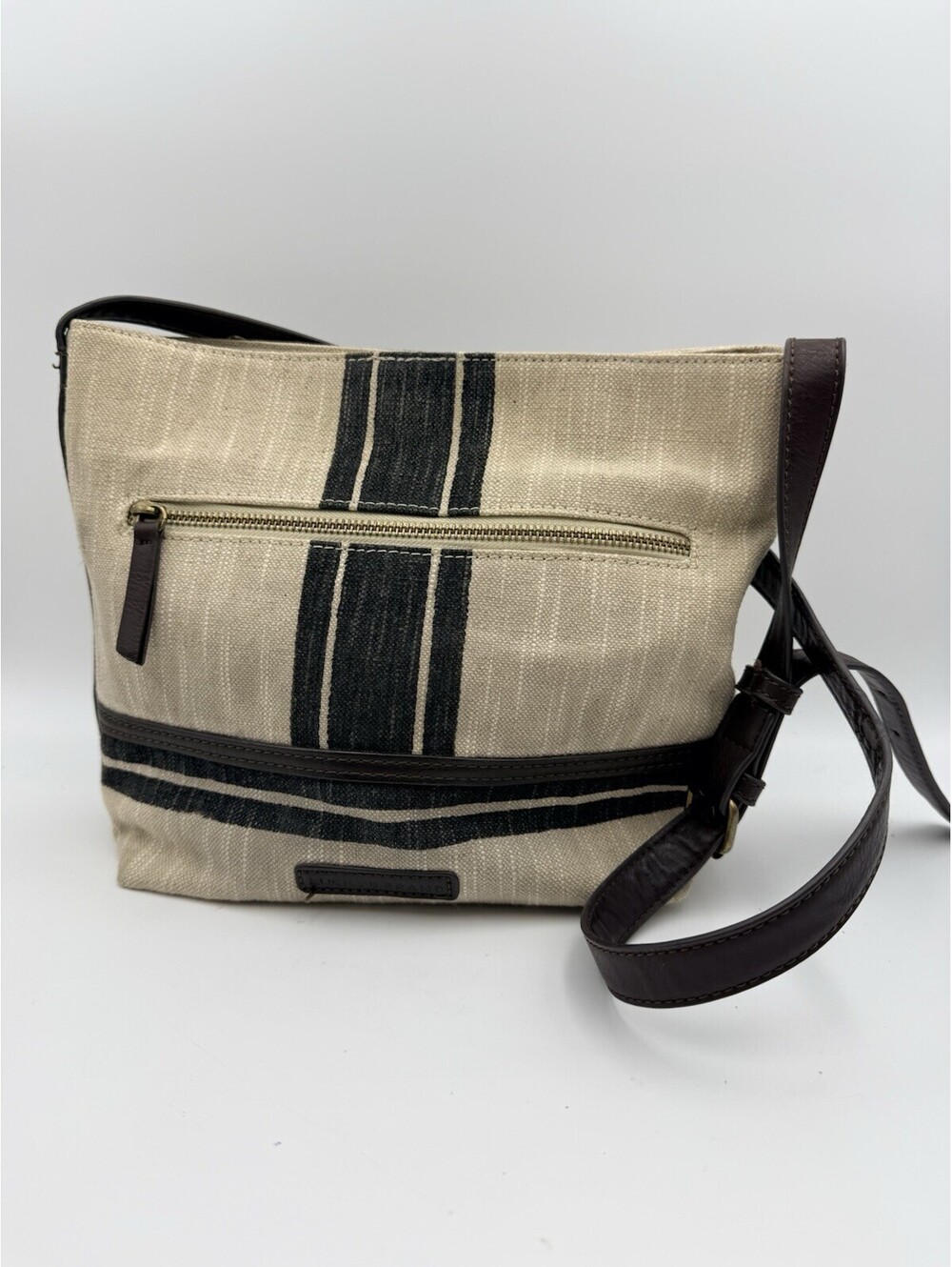 Lucky Brand Stripped Canvas Crossbody Purse Pocketbook Bag